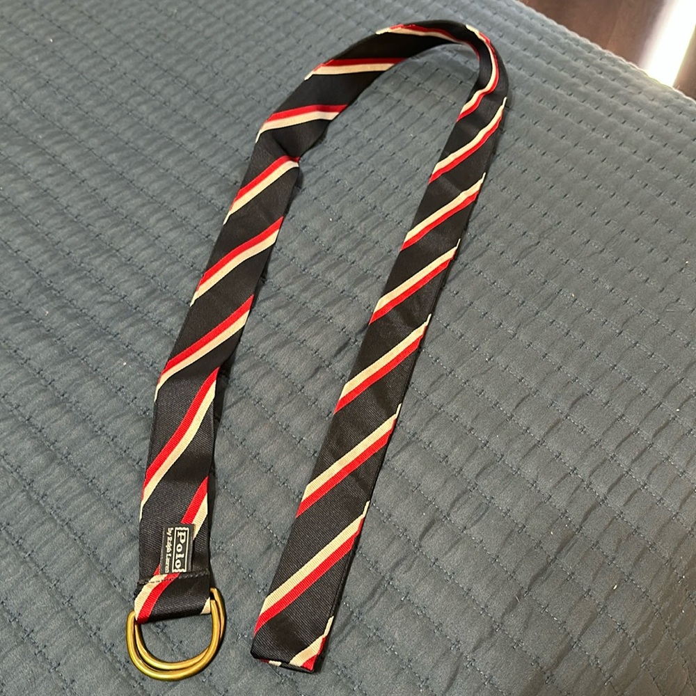 Polo tie belt, navy red and white/silver